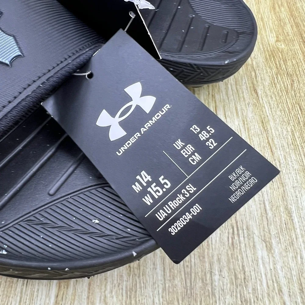 Under Armour Project Rock 3 Slide Mens Size 14 Black Brahma Bull Sandals 3026034